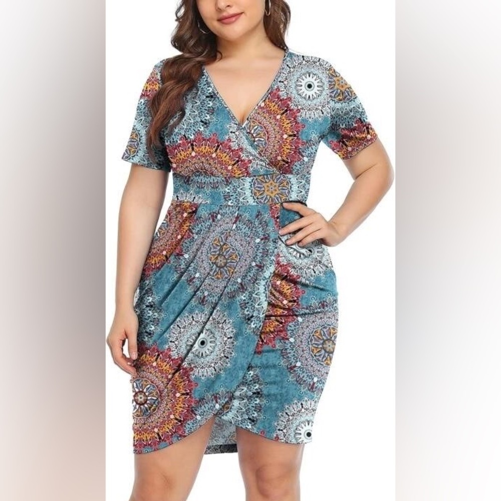 Sexy Ruched Side Asymmetrical V Neck Bodycon Dress